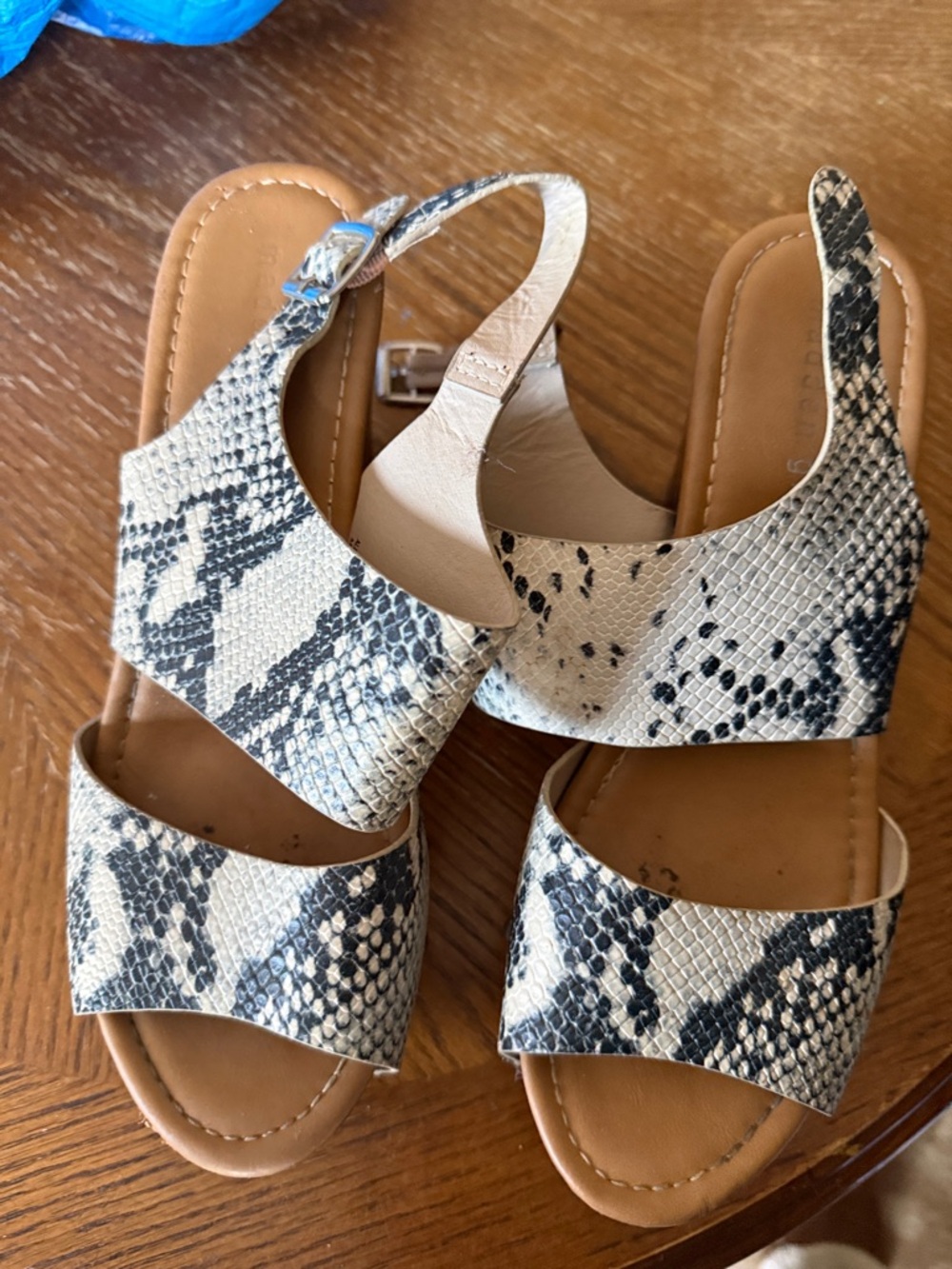 Madden Girl Black & Cream Snake-Print Slingback Sandals